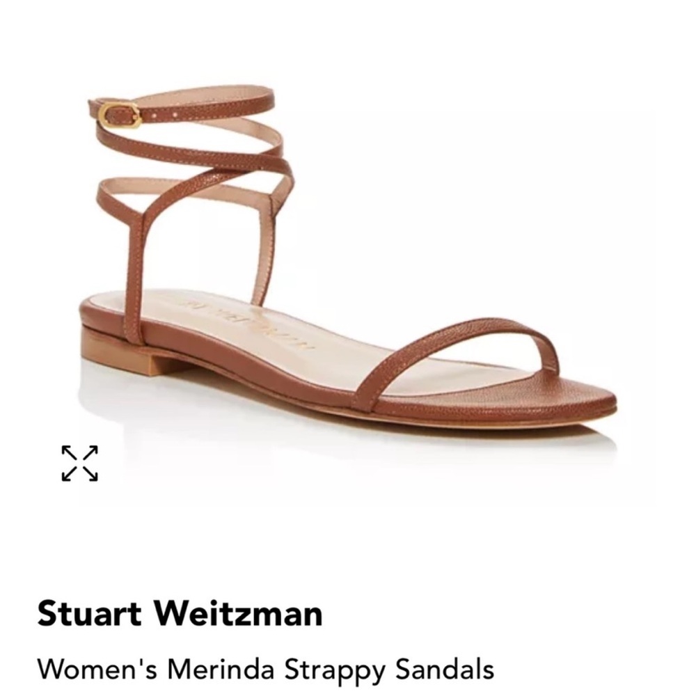 Stuart Weitzman Merinda Leather Flat Strappy Sandals in Brown